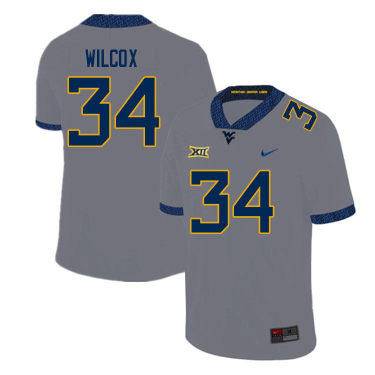Men #34 Avery Wilcox West Virginia Mountaineers College Football Jerseys Sale-Gray